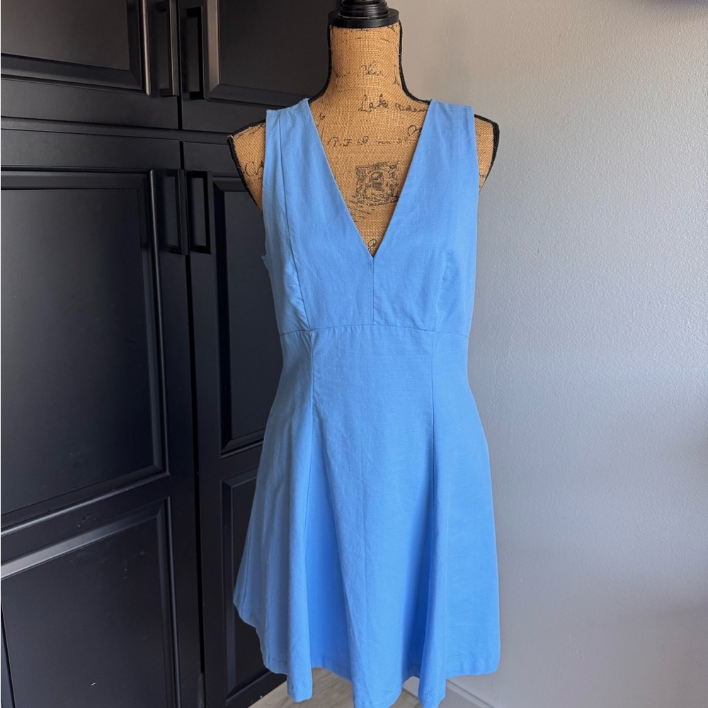 a new day | Blue Plunge Neck Mini Sundress